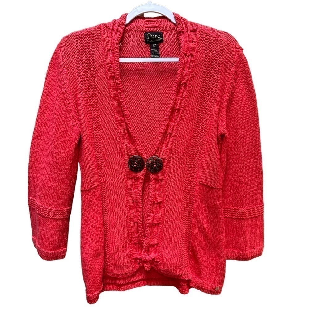 Pure Handknit Cardigan Sweater‎ Long Sleeve Decorative Buttons Women's Size S